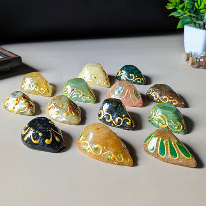 Natural Healing Crystal Stone Painted Leaf  Diya / Deepak