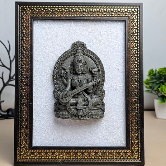 Pyrite Murti With Selenite Base Frame-Saraswati Ma-Maitri Export | Crystals Store