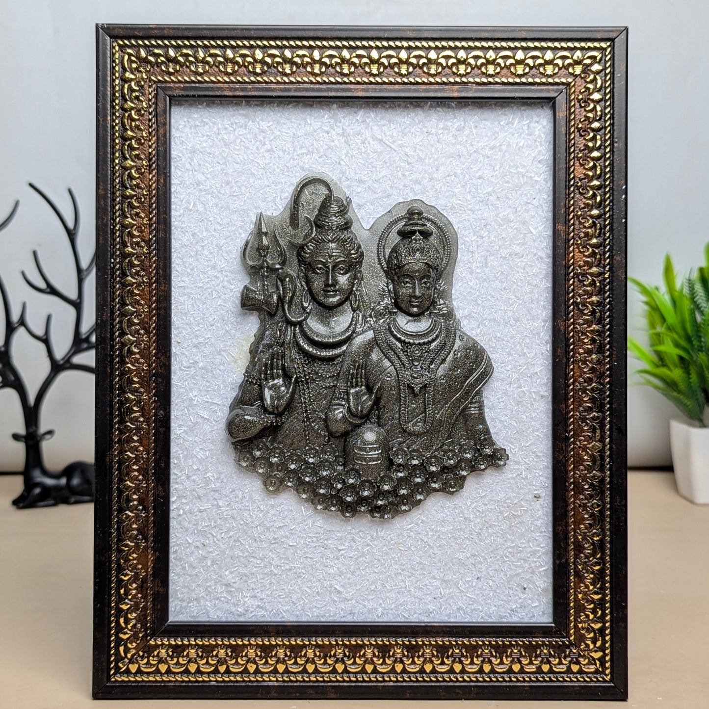 Pyrite Murti With Selenite Base Frame-Shiv shakti-Maitri Export | Crystals Store