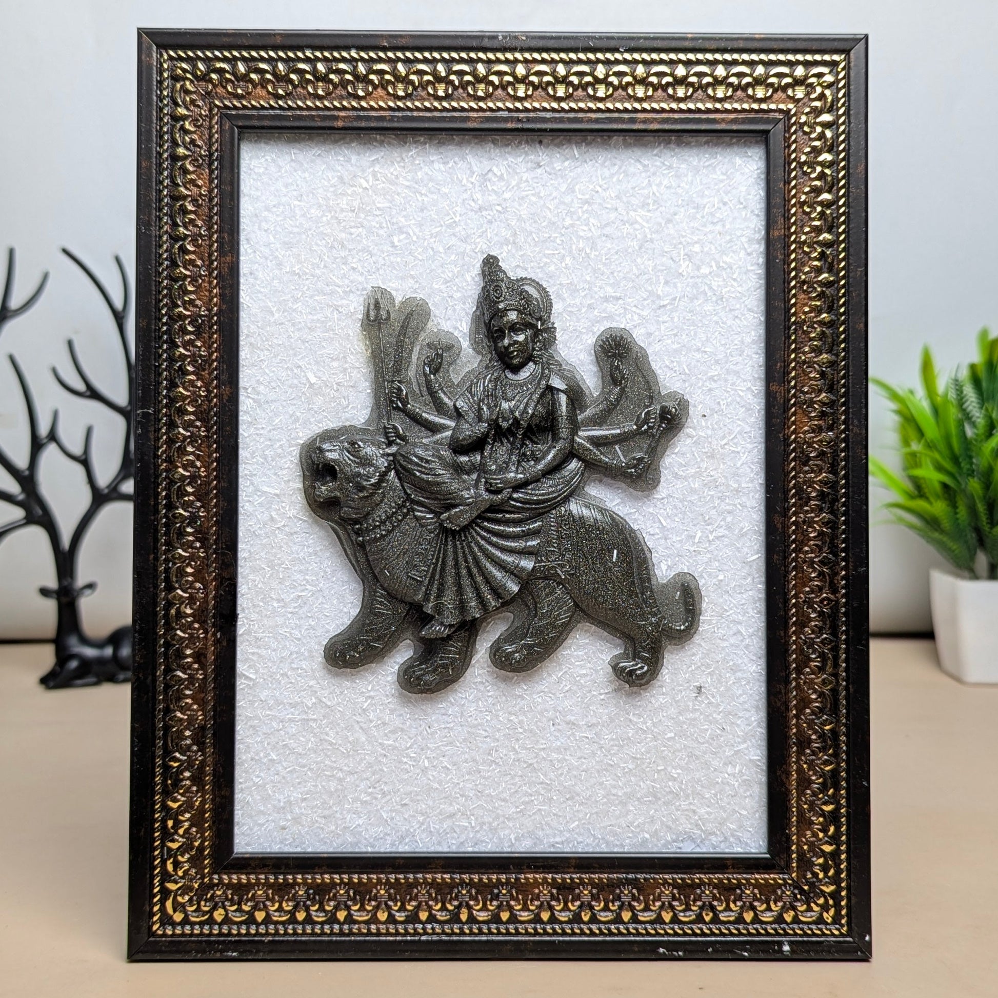 Pyrite Murti With Selenite Base Frame-Ambe maa-Maitri Export | Crystals Store