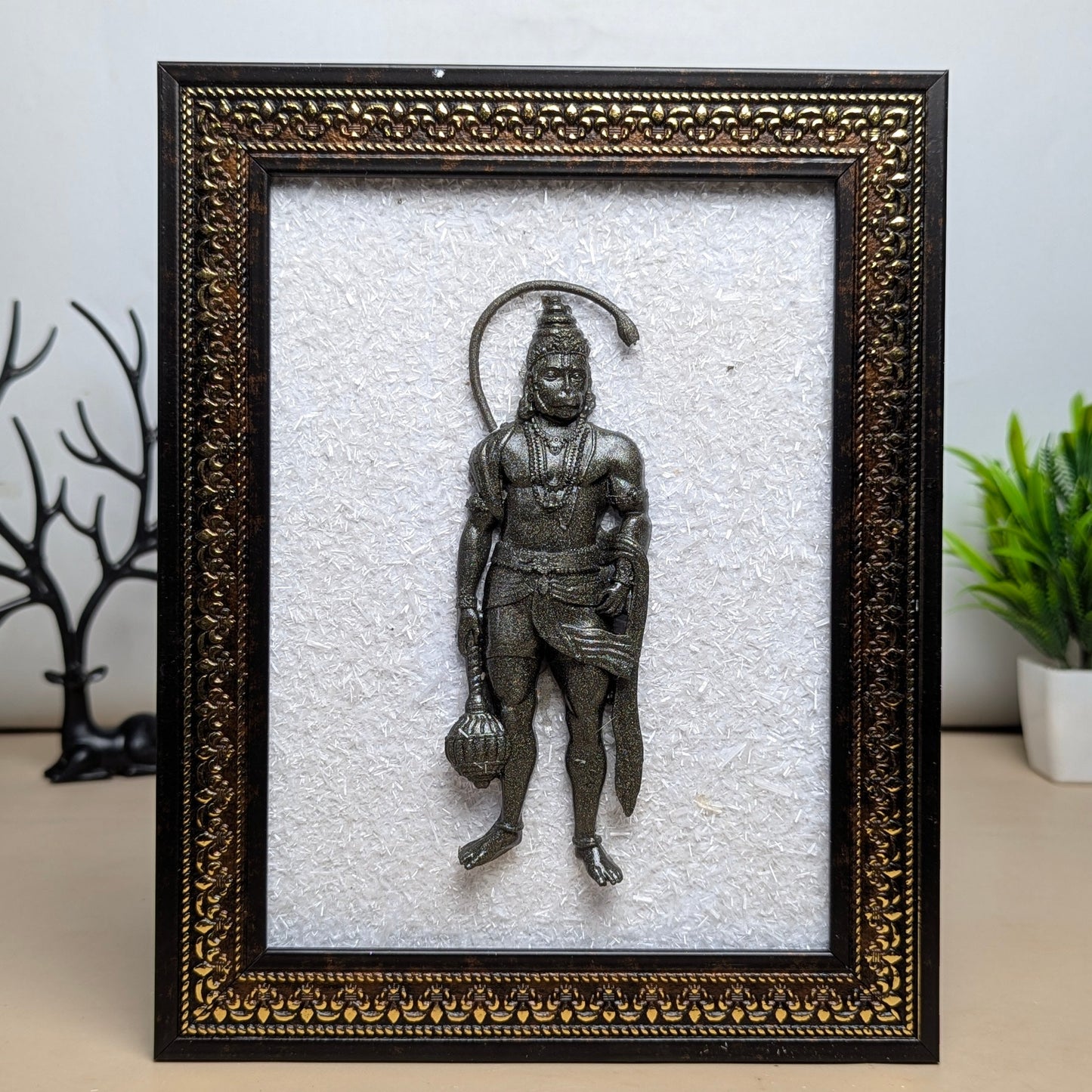 Pyrite Murti With Selenite Base Frame-Hanuman ji-Maitri Export | Crystals Store