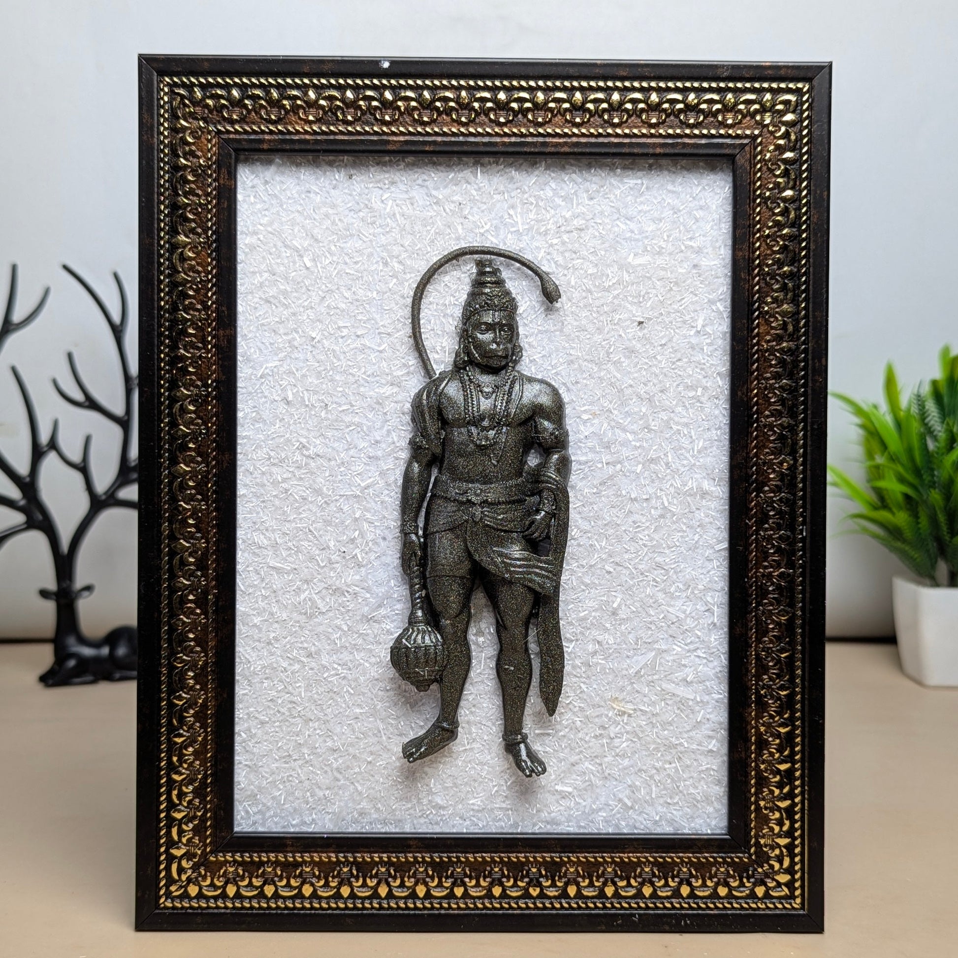 Pyrite Murti With Selenite Base Frame-Hanuman ji-Maitri Export | Crystals Store
