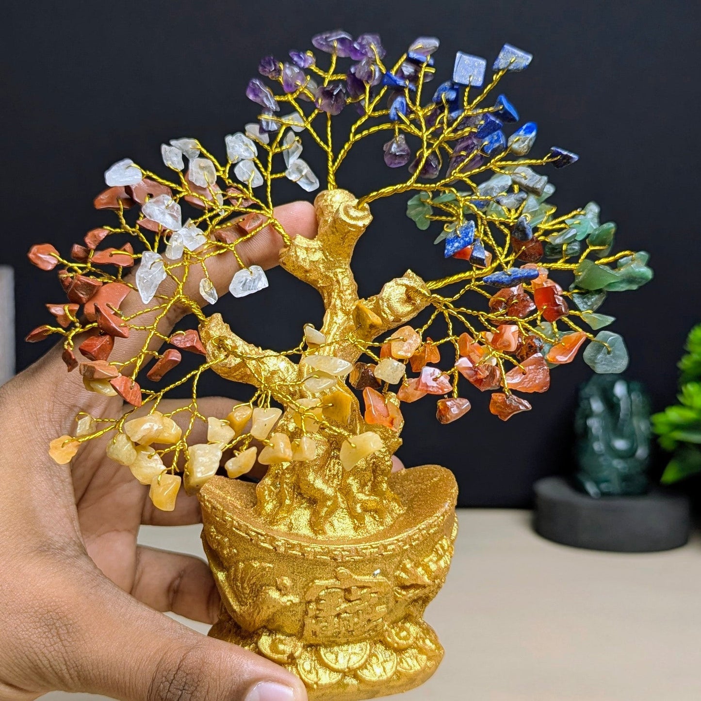 boat shaped Golden pot tree ( 160 beads )-7 chakra-Maitri Export | Crystals Store