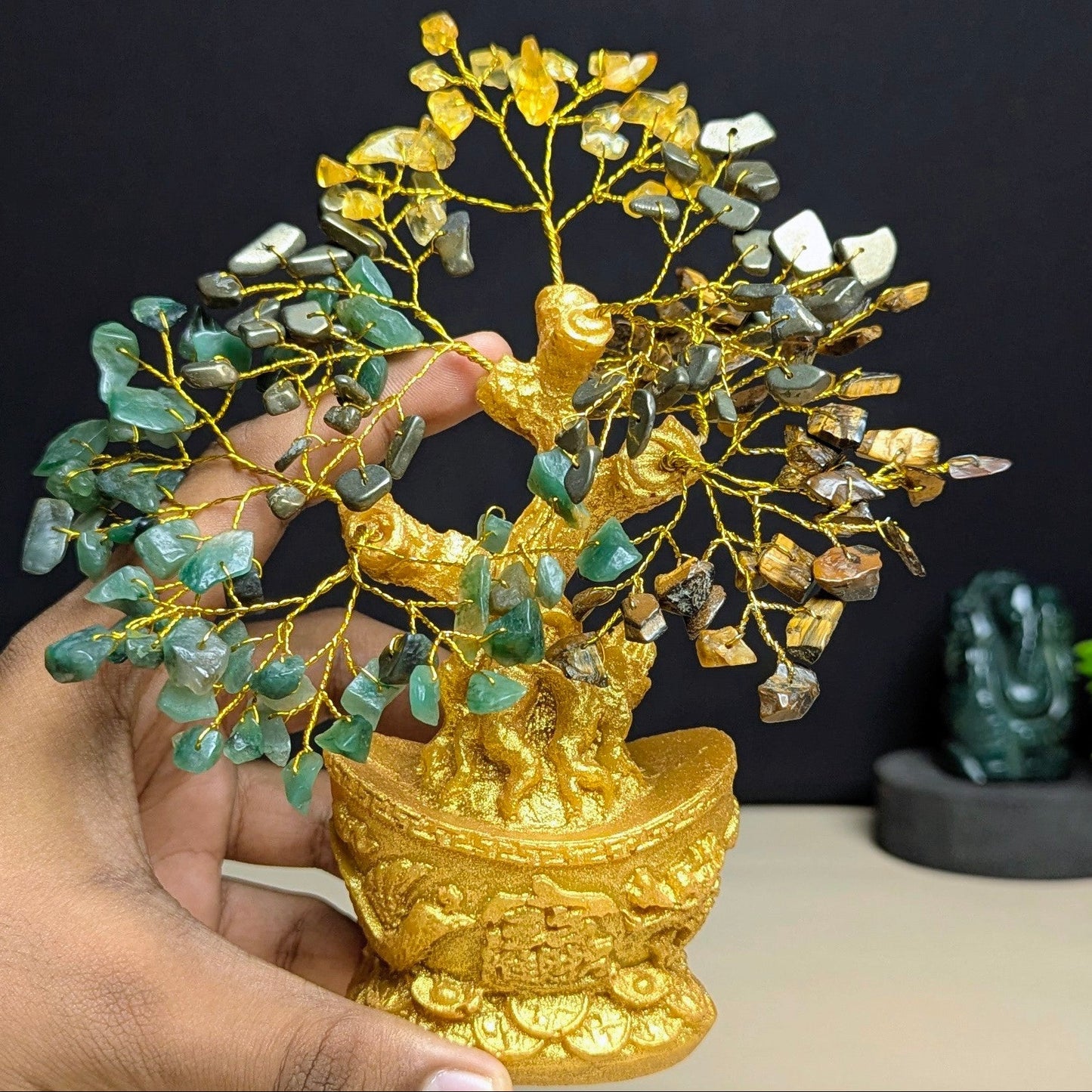 boat shaped Golden pot tree ( 160 beads )-Money magnet-Maitri Export | Crystals Store