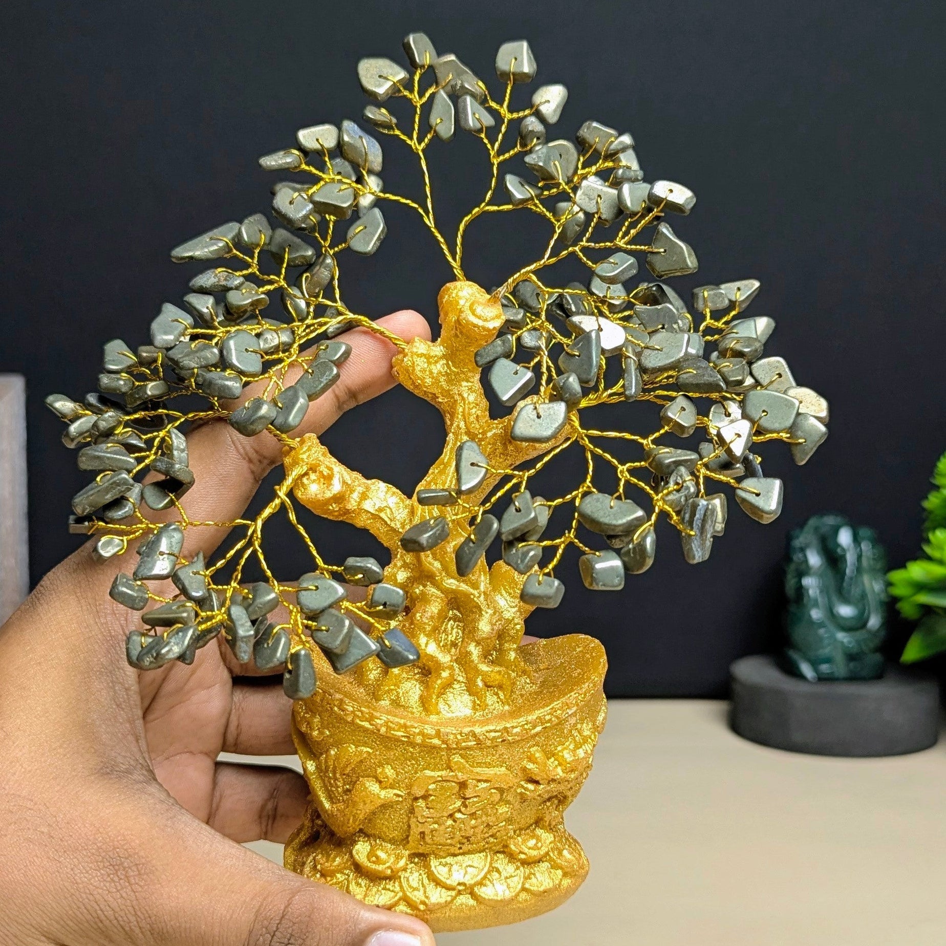 boat shaped Golden pot tree ( 160 beads )-Pyrite-Maitri Export | Crystals Store