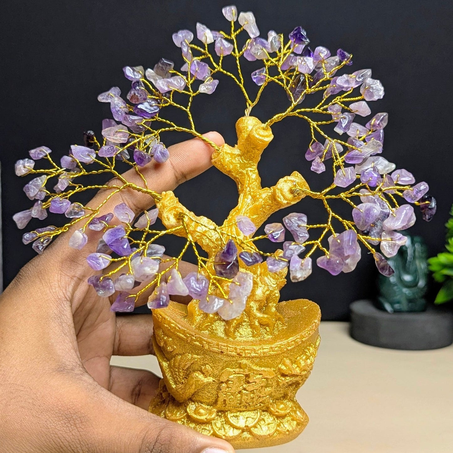 boat shaped Golden pot tree ( 160 beads )-Amethyst-Maitri Export | Crystals Store