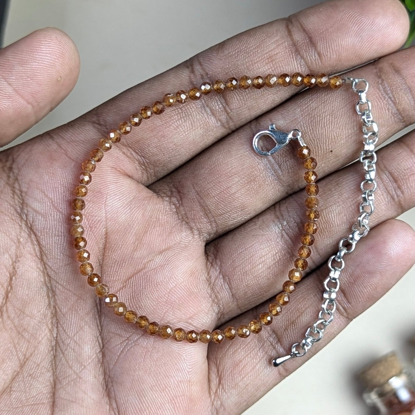 Anklet 3mm faceted-Hessonite-Maitri Export | Crystals Store