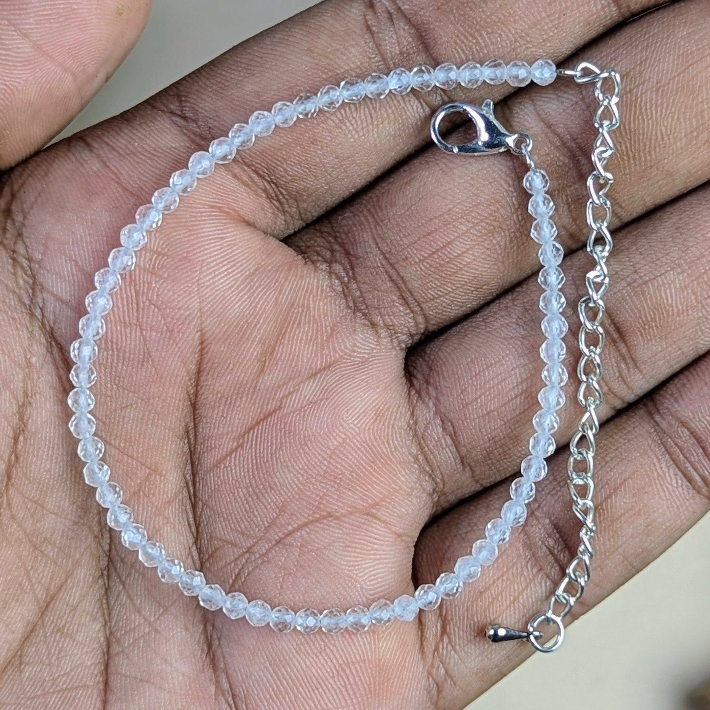Anklet 3mm faceted-Clear quartz-Maitri Export | Crystals Store