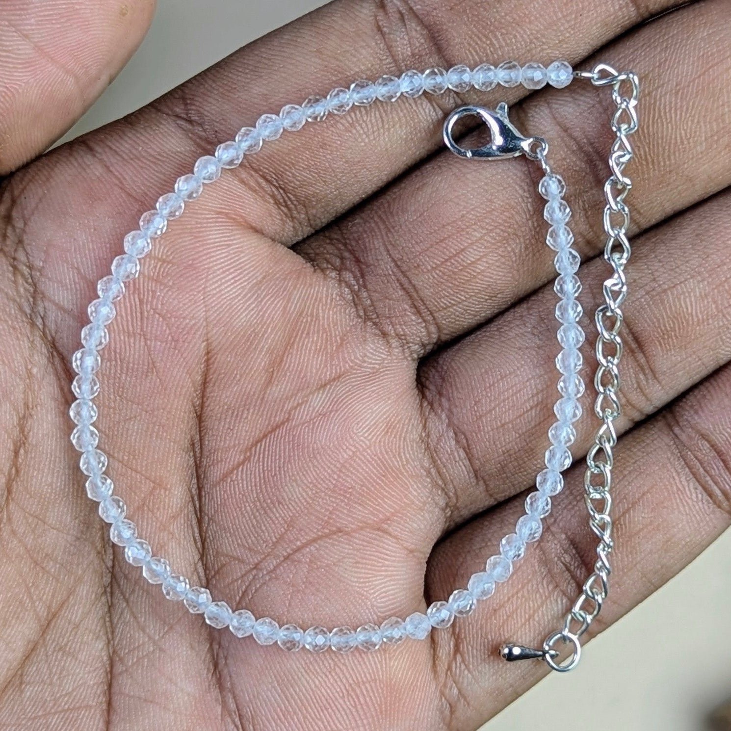 Anklet 3mm faceted-Clear quartz-Maitri Export | Crystals Store