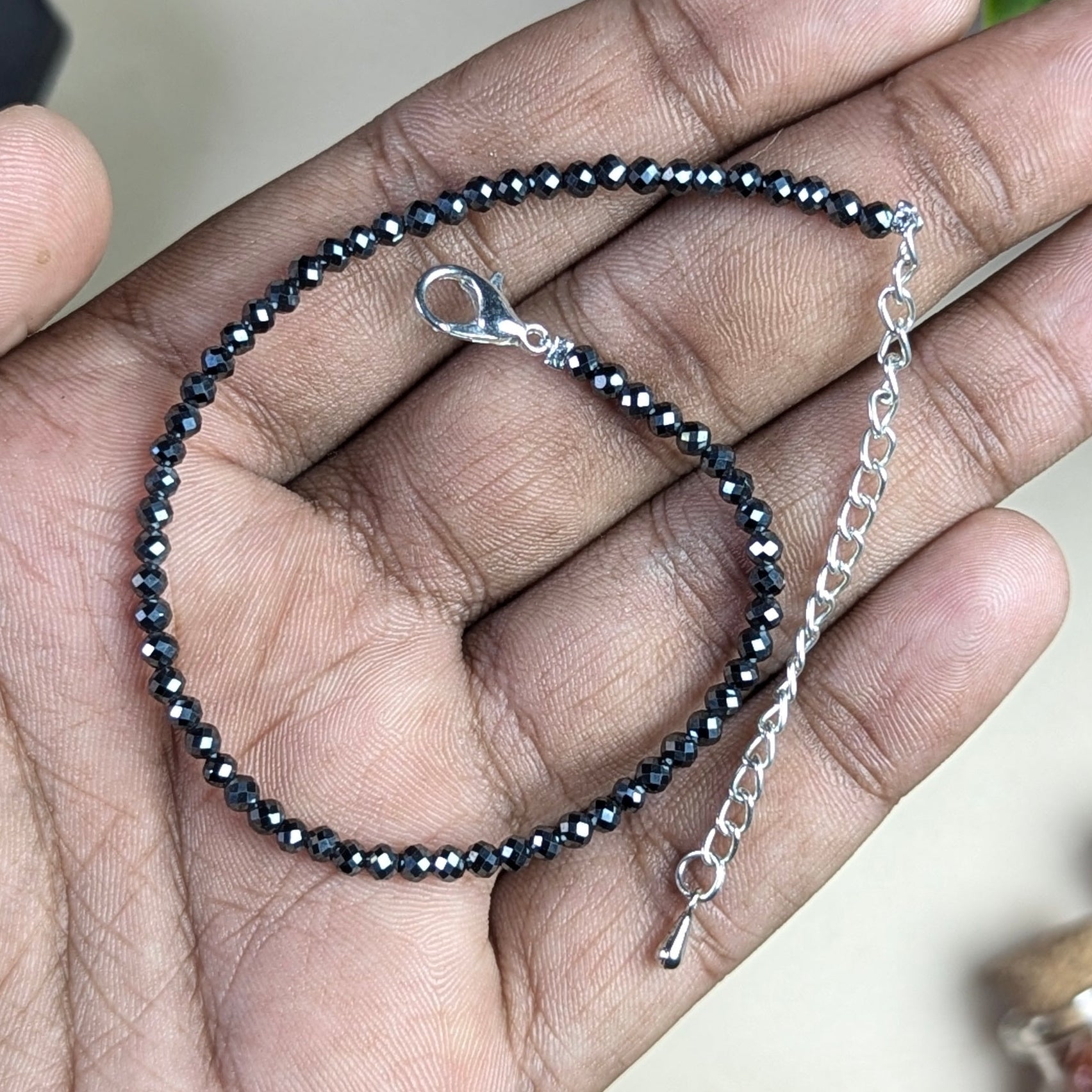 Anklet 3mm faceted-Hematite-Maitri Export | Crystals Store