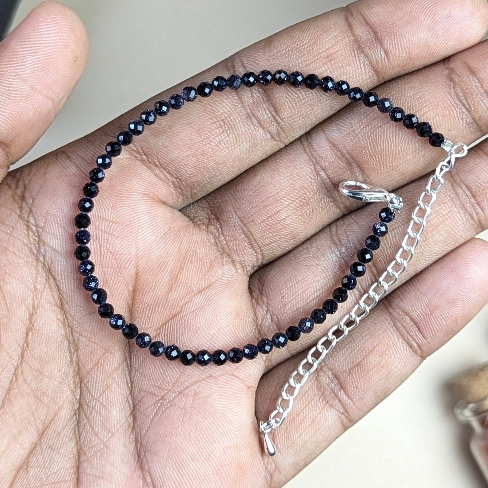 Anklet 3mm faceted-Blue goldstone-Maitri Export | Crystals Store