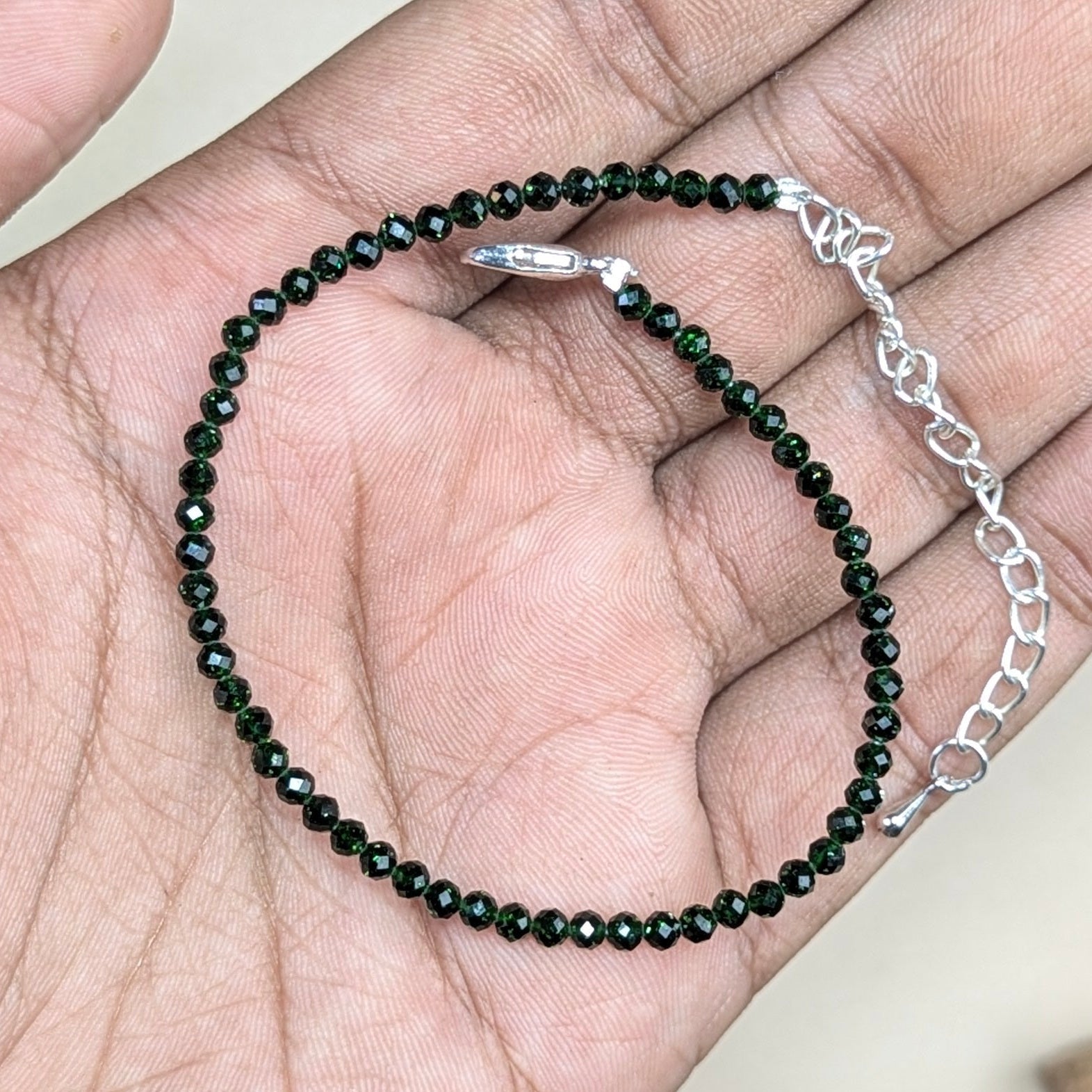 Anklet 3mm faceted-Green goldstone-Maitri Export | Crystals Store