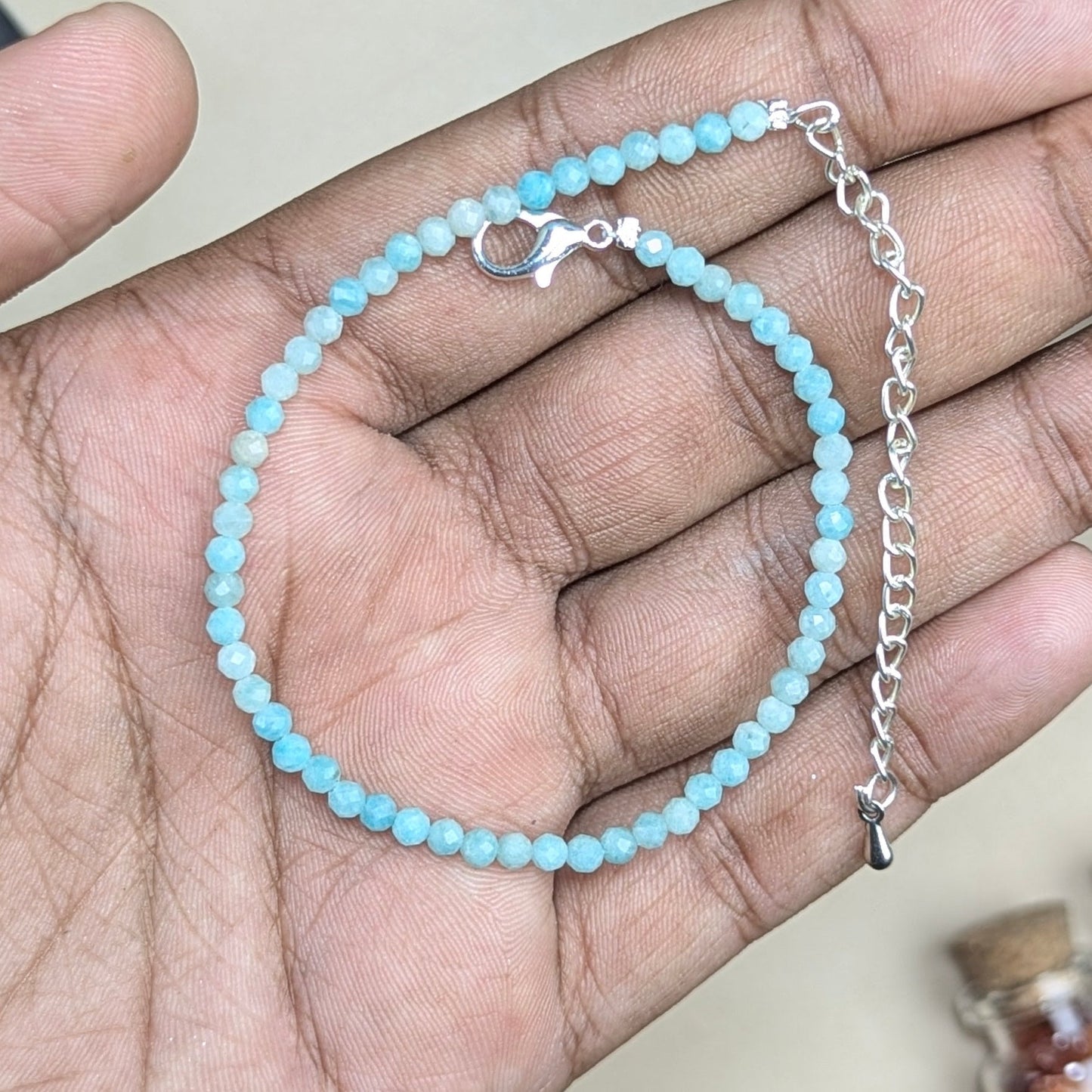 Anklet 3mm faceted-Amazonite-Maitri Export | Crystals Store