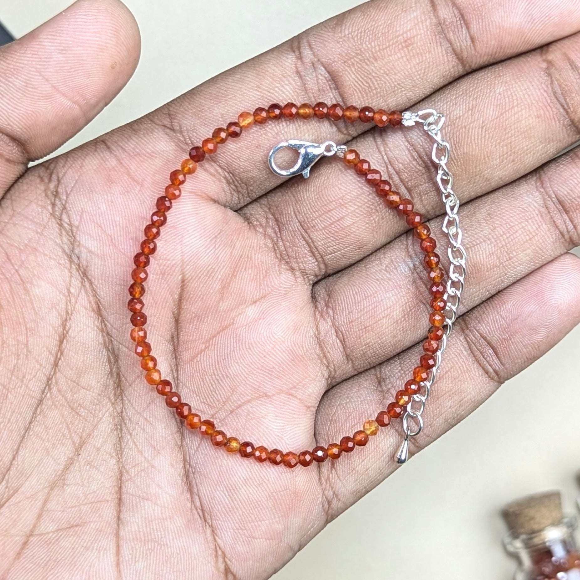 Anklet 3mm faceted-Carnelian-Maitri Export | Crystals Store