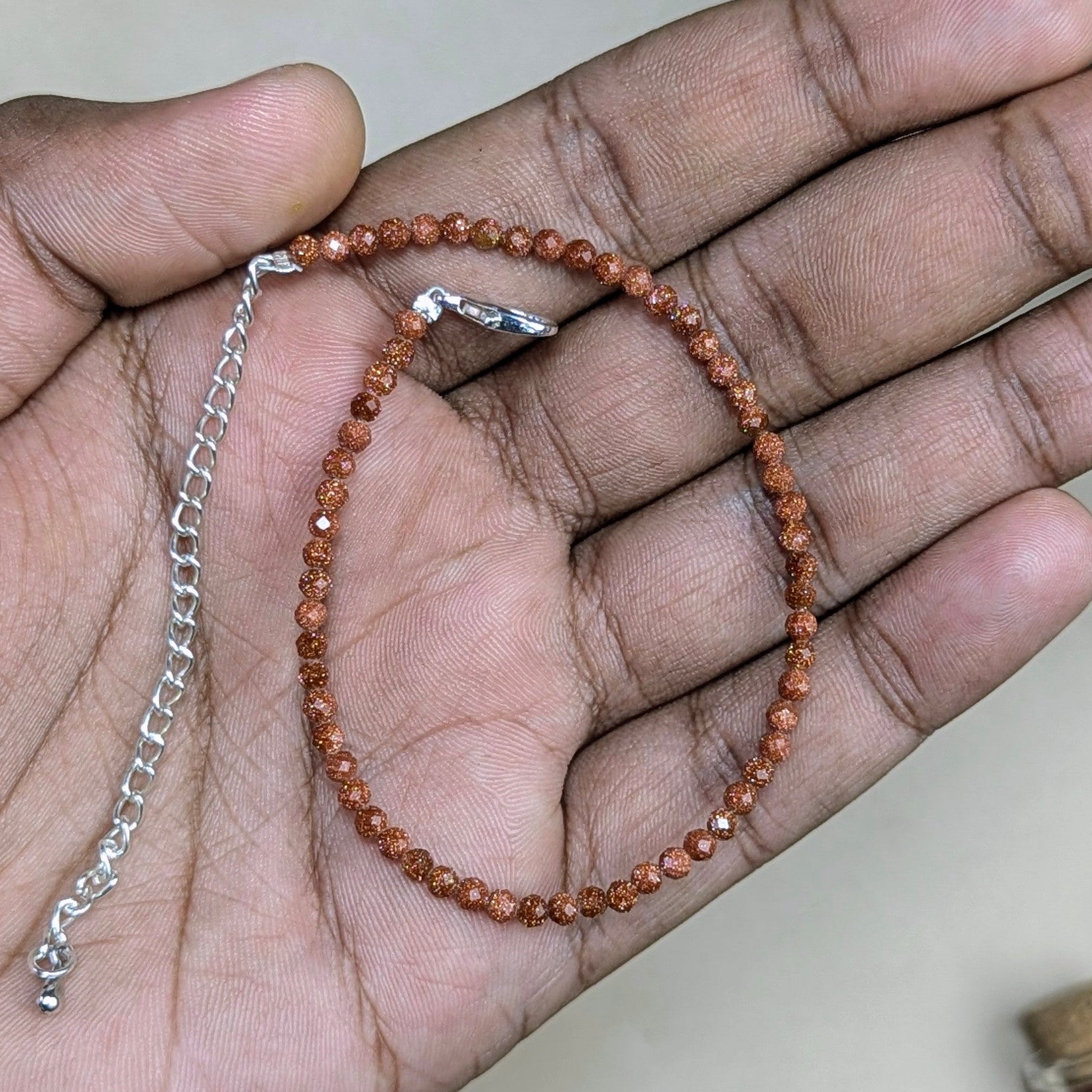 Anklet 3mm faceted-Red goldstone-Maitri Export | Crystals Store