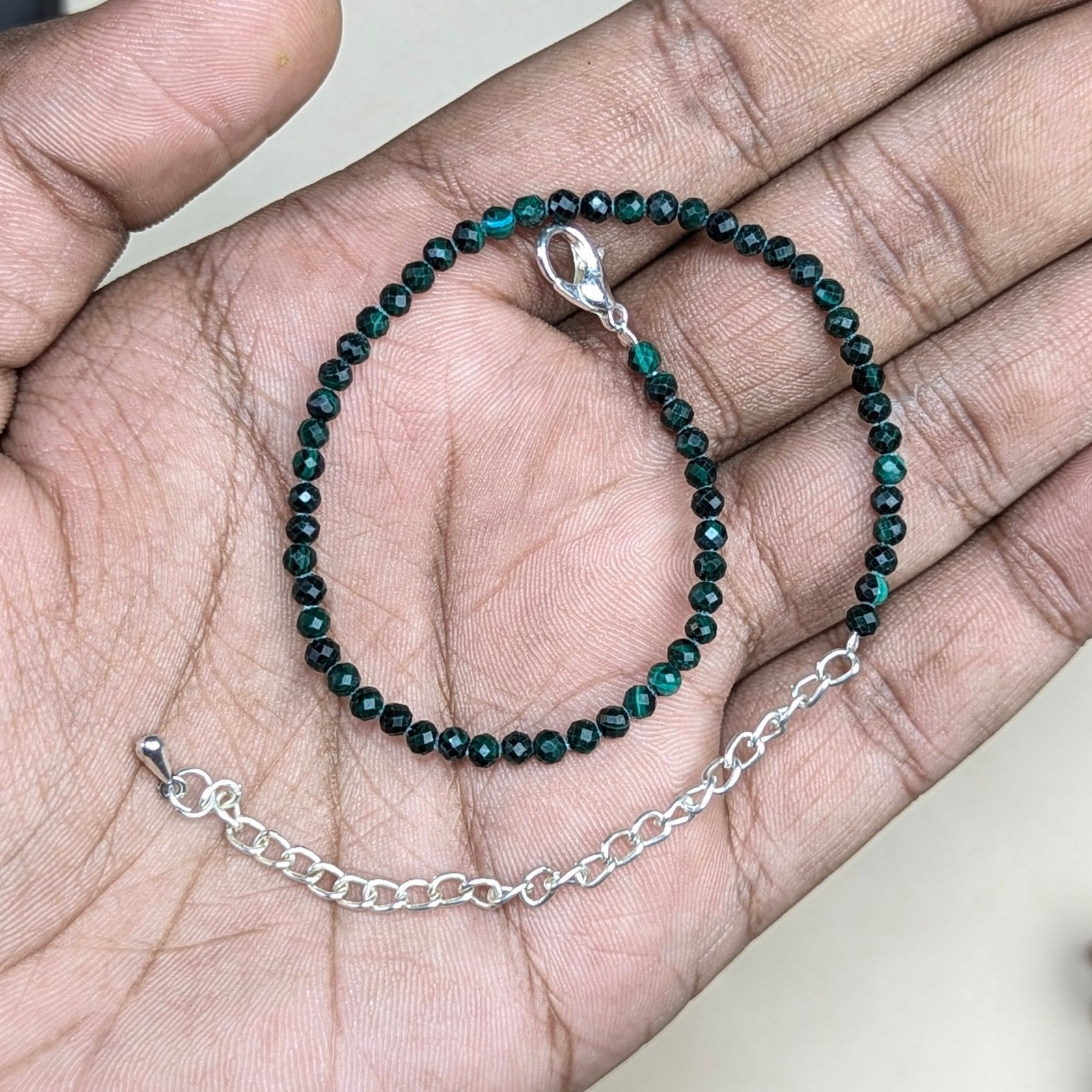 Anklet 3mm faceted-Malachite-Maitri Export | Crystals Store