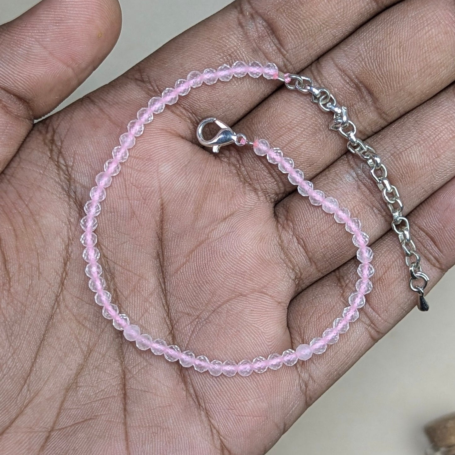 Anklet 3mm faceted-Rose quartz-Maitri Export | Crystals Store