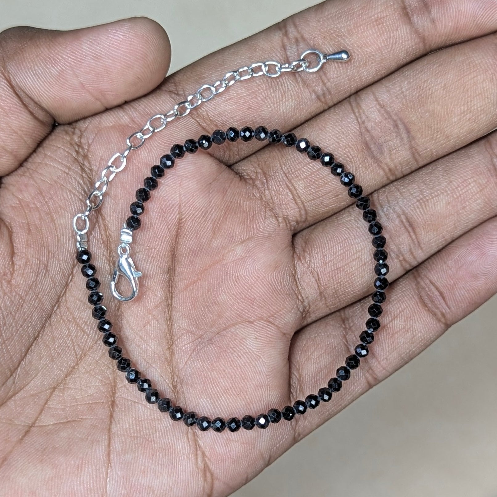 Anklet 3mm faceted-Black obsidian-Maitri Export | Crystals Store