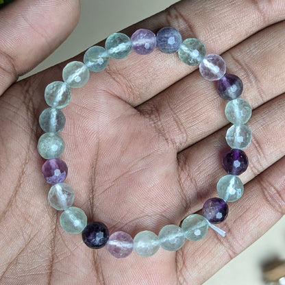 8mm faceted round beads stretchable bracelet.-Multi fluorite-Maitri Export | Crystals Store