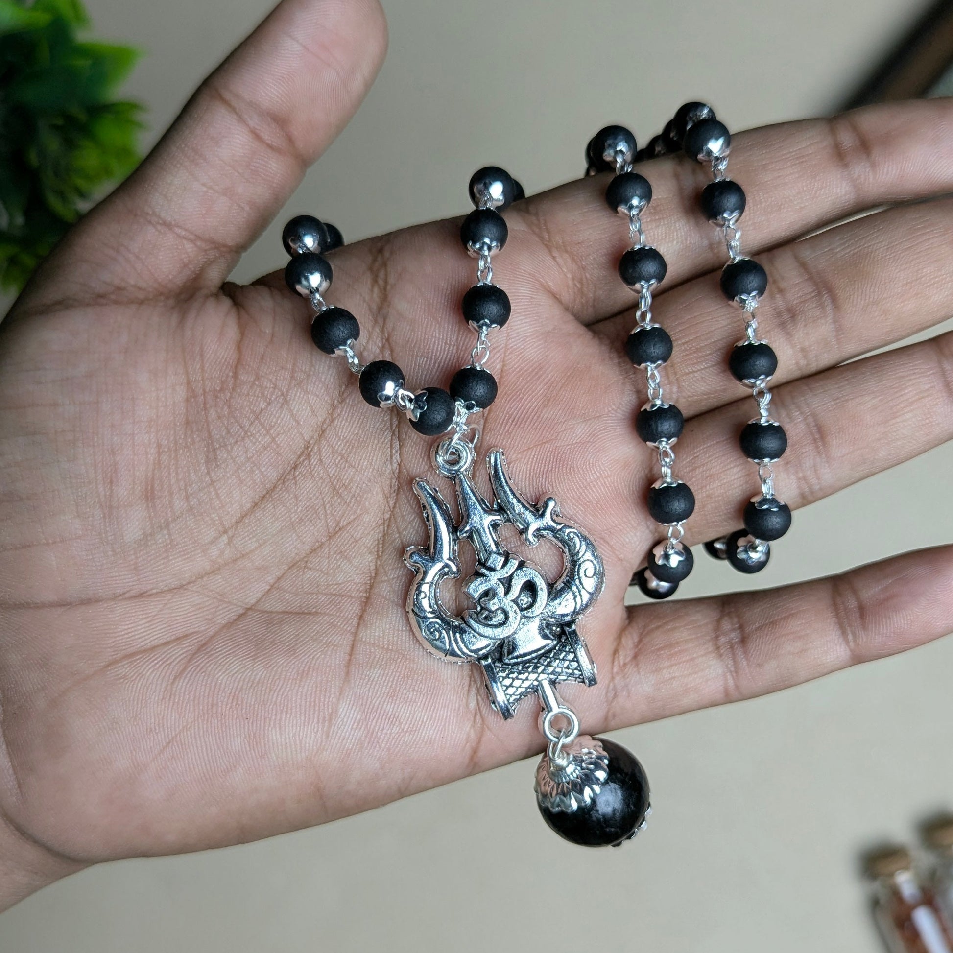 Karungali Trishul Cap Pendant Mala-Maitri Export | Crystals Store