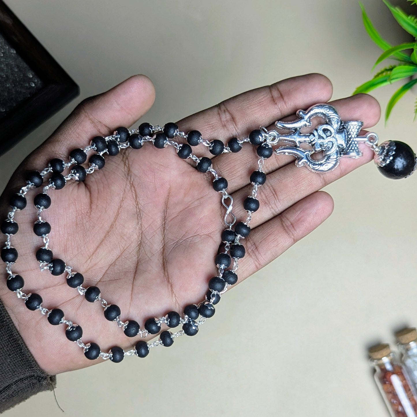 Karungali Trishul Cap Pendant Mala-Maitri Export | Crystals Store