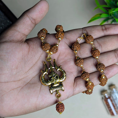 Rudhraksh Trishul Om Pendant Mala-Maitri Export | Crystals Store