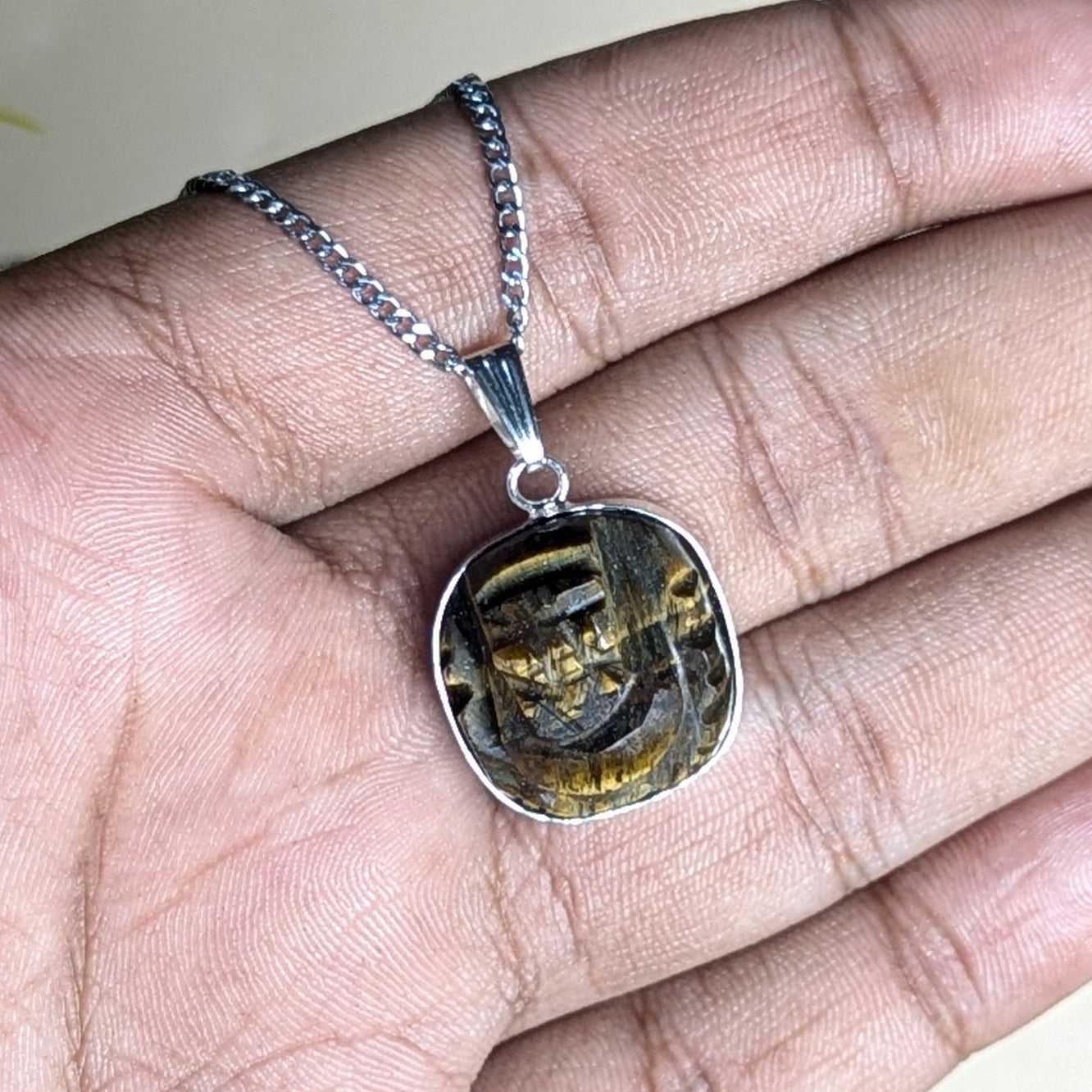 Pocket Ganesha Pendant-Tiger eye-Maitri Export | Crystals Store