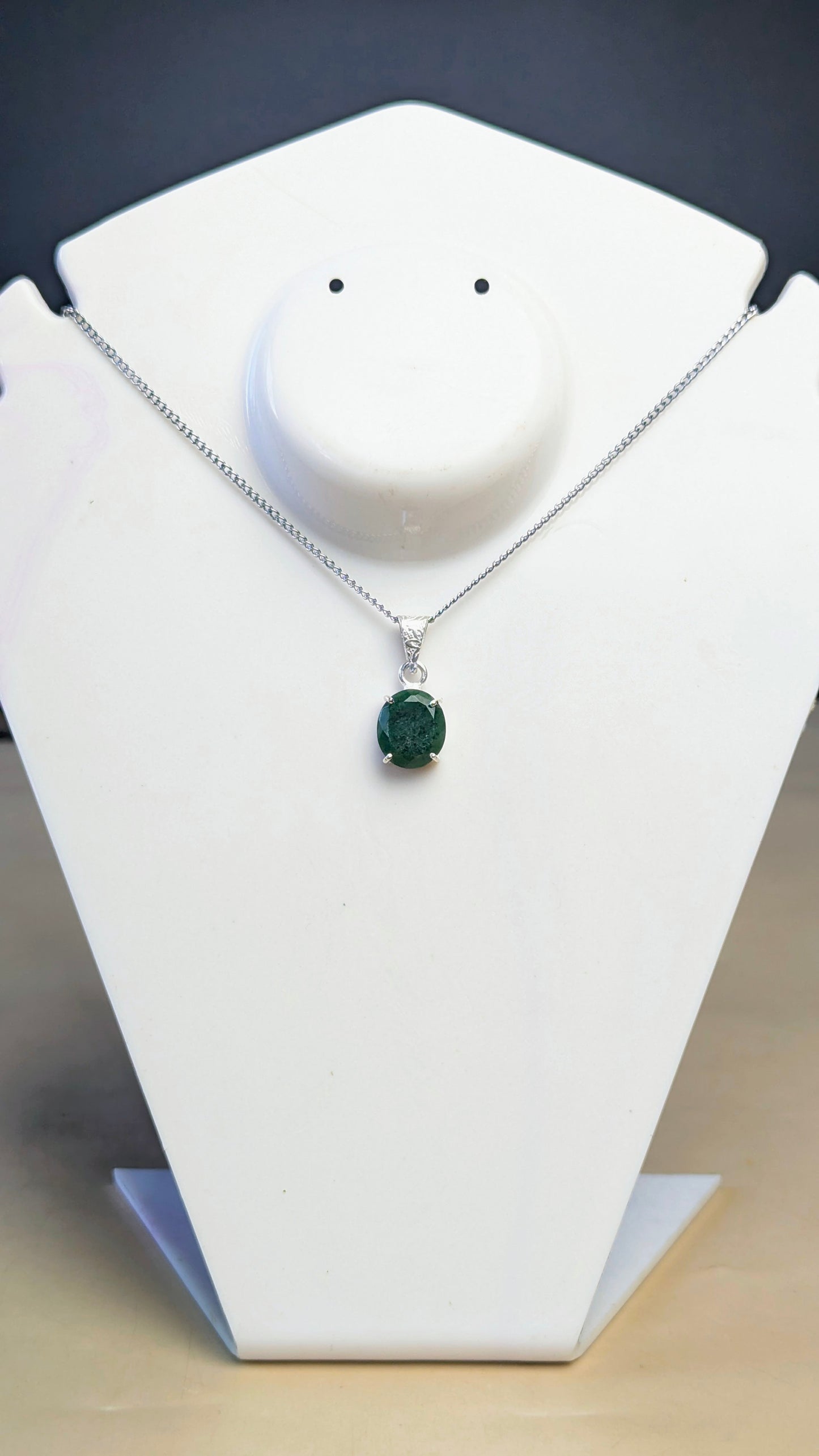 Gem quality anti tarnish Natural healing crystal Oval faceted pendant with rhodium polish-Green jade-Maitri Export | Crystals Store