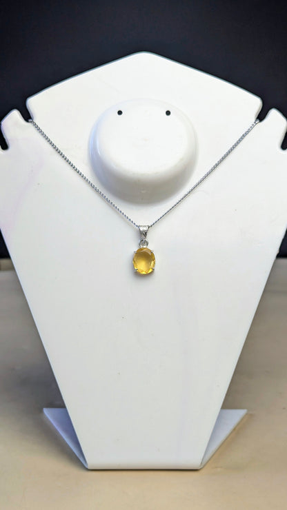 Gem quality anti tarnish Natural healing crystal Oval faceted pendant with rhodium polish-Citrine-Maitri Export | Crystals Store