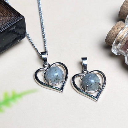Heart shape stone with heart Metal Shape Pendant-Labradorite-Maitri Export | Crystals Store