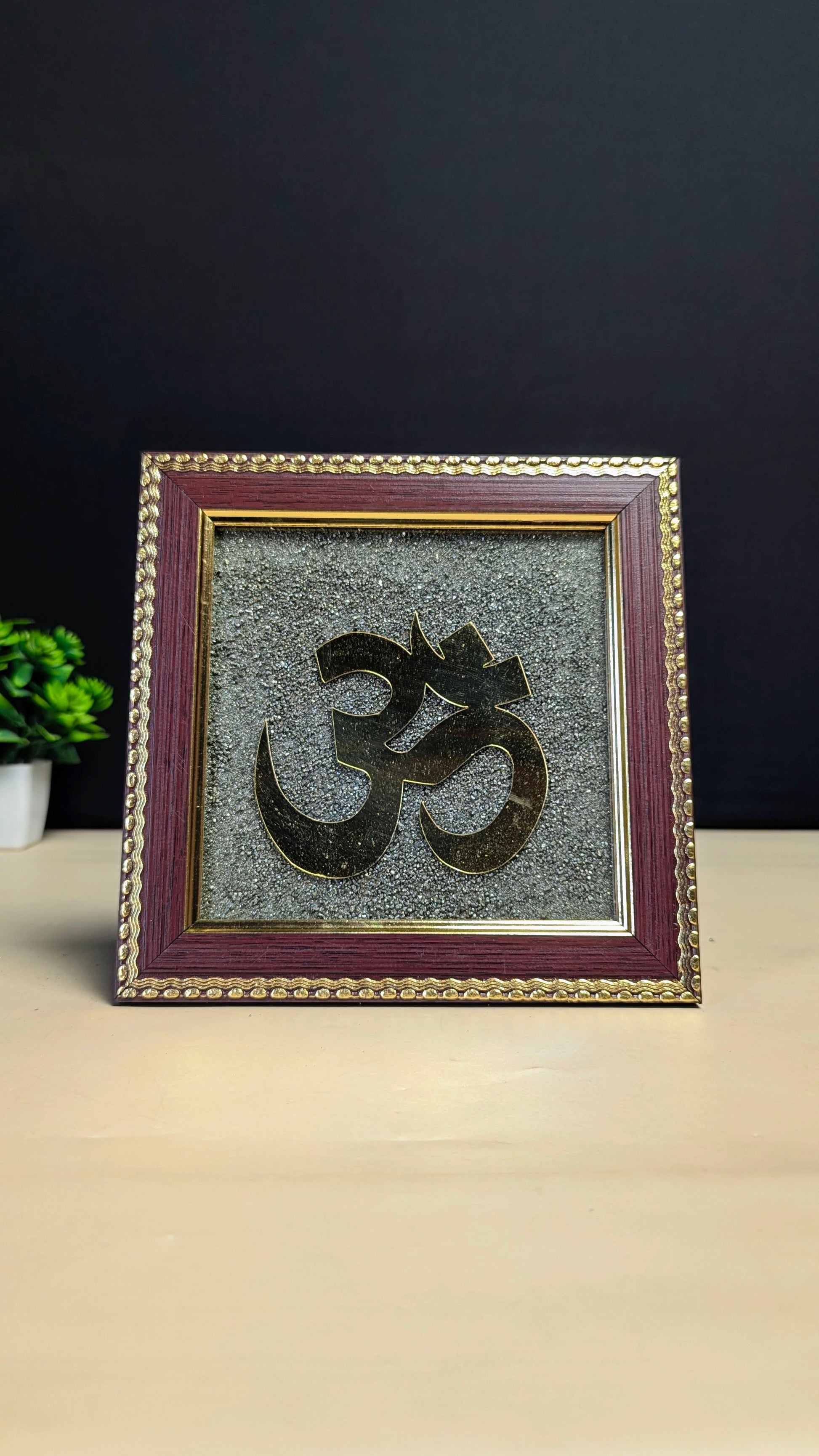 Pyrite Frame 6x6 inch ( frame design can vary )-Pyrite cluster frame with om-Maitri Export | Crystals Store