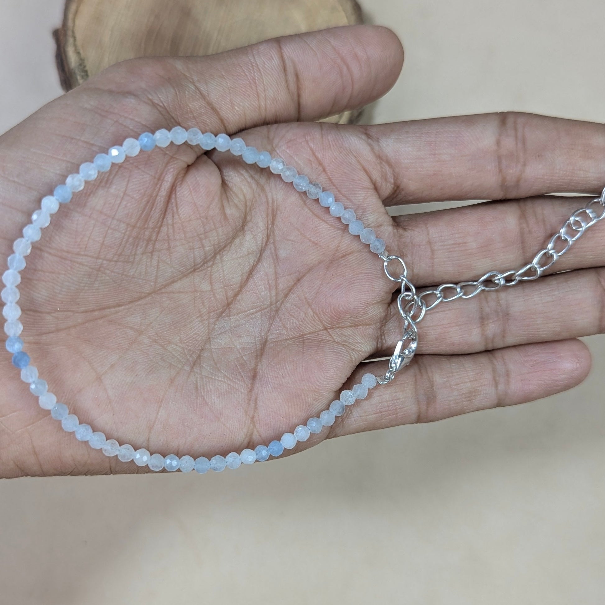 Anklet 3mm faceted-Aquamarine-Maitri Export | Crystals Store