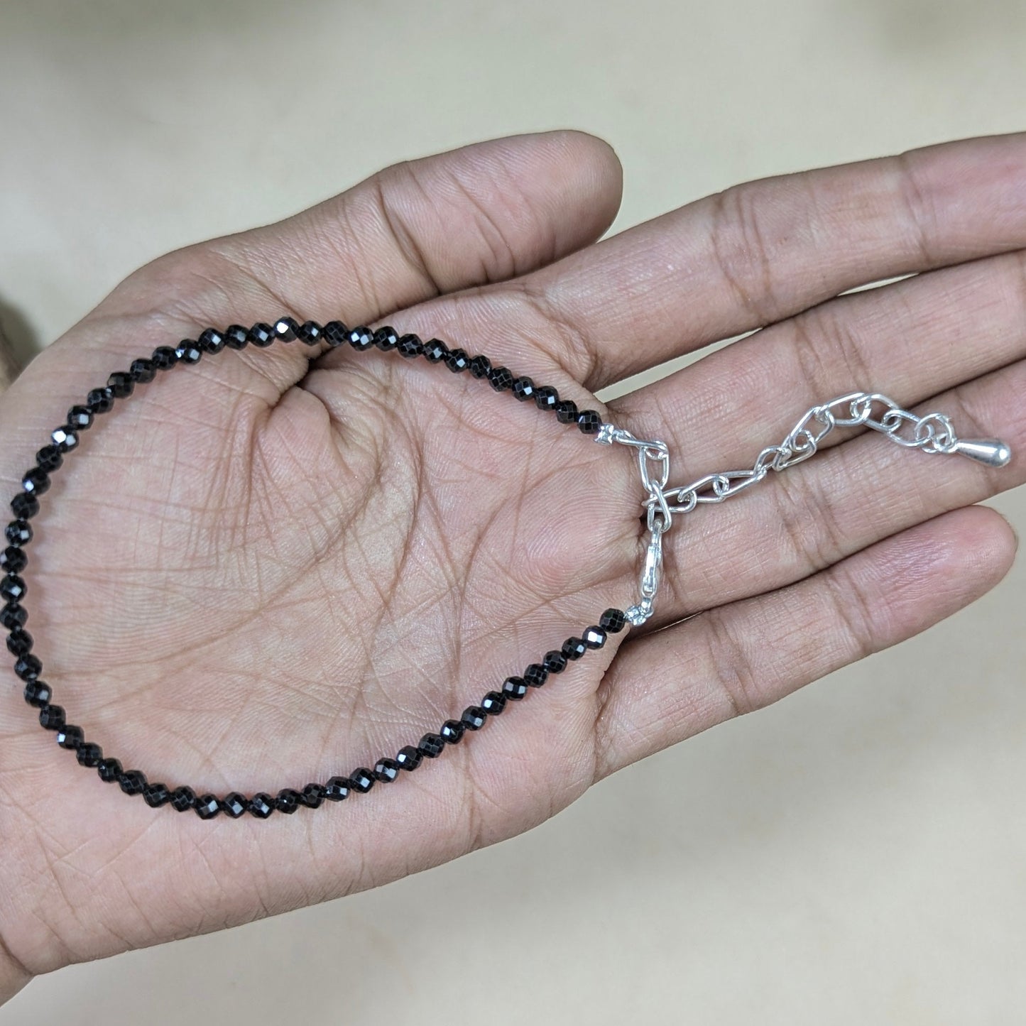 Anklet 3mm faceted-Black tourmaline-Maitri Export | Crystals Store