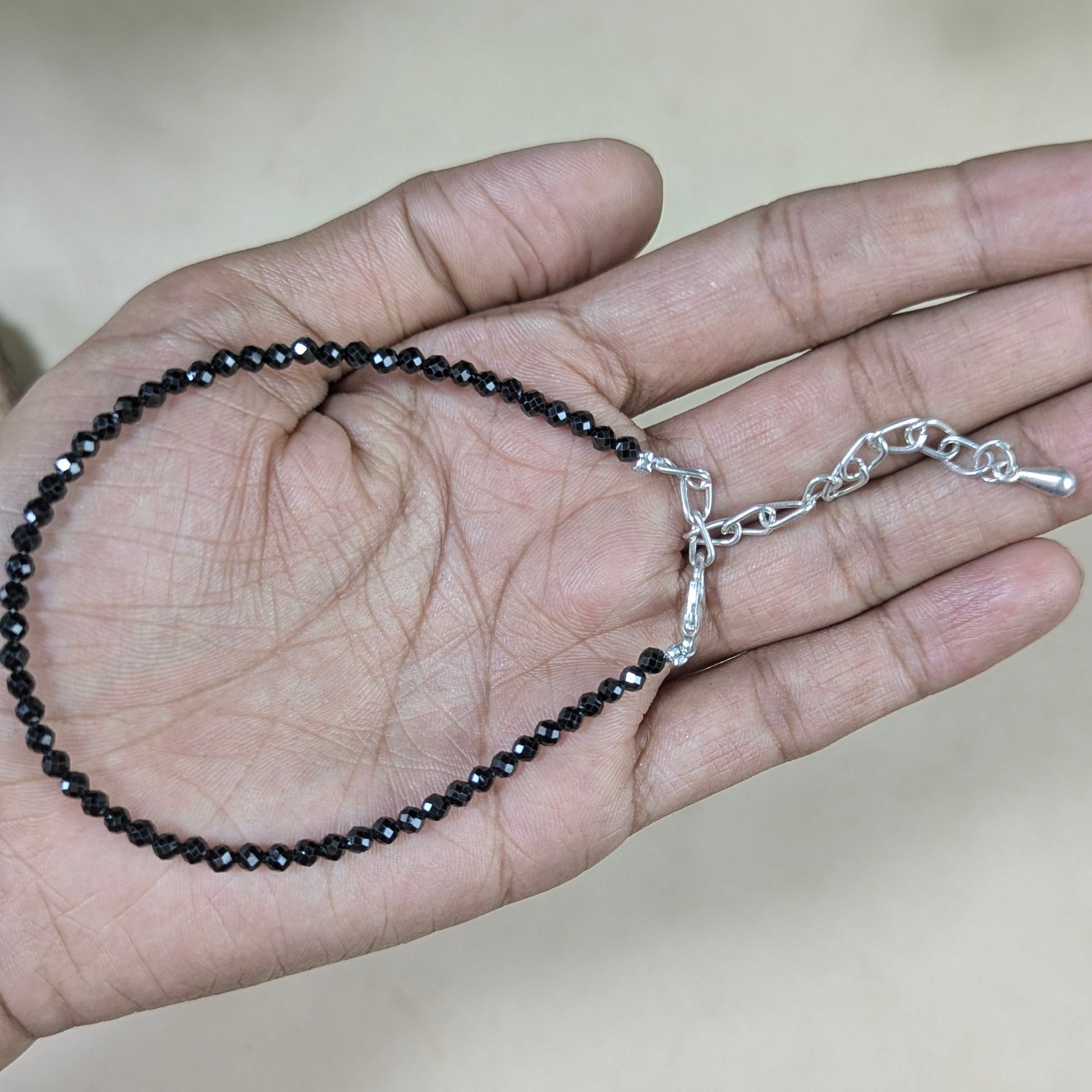 Anklet 3mm faceted-Black tourmaline-Maitri Export | Crystals Store