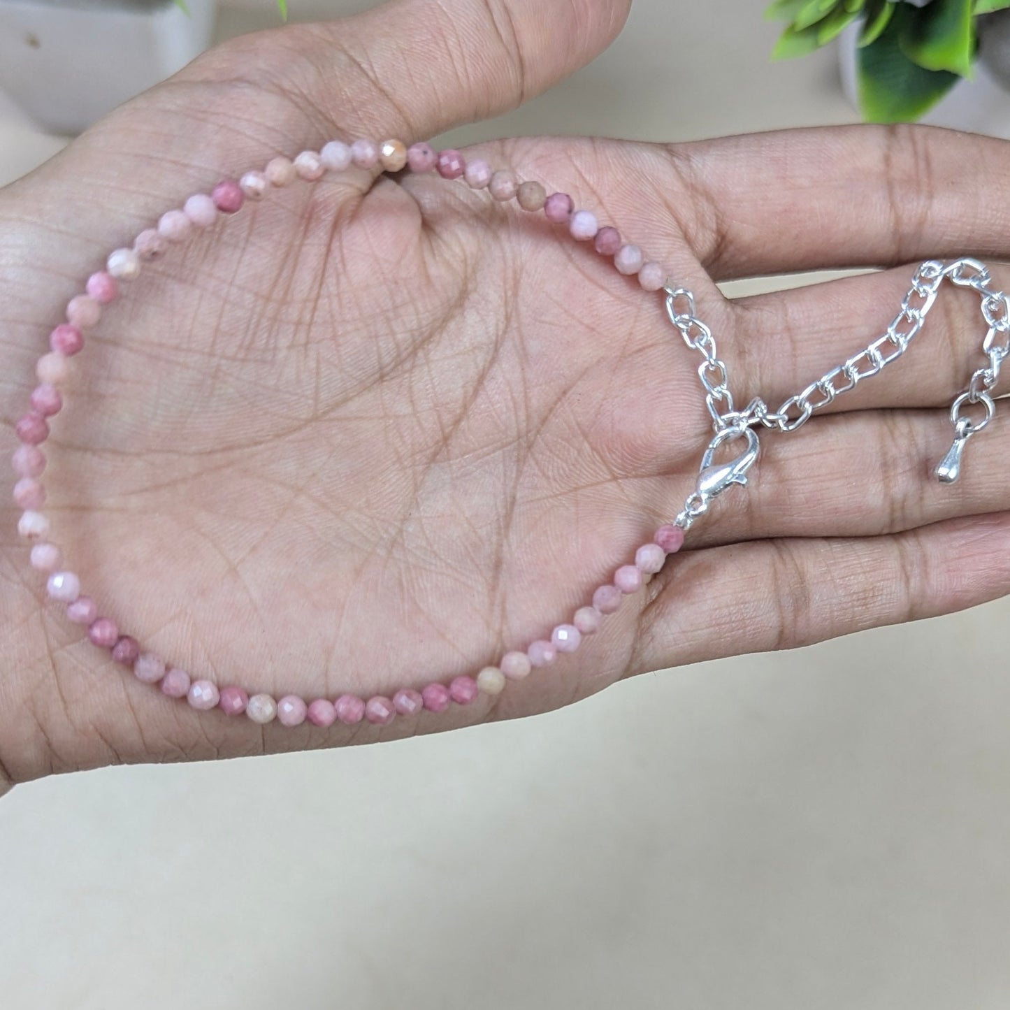 Anklet 3mm faceted-Rhodochrosite-Maitri Export | Crystals Store