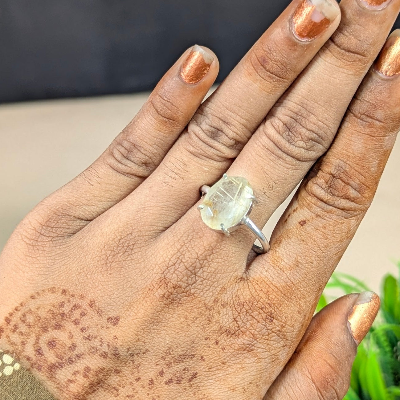 Diamond cut oval rings-Rutile quartz-Maitri Export | Crystals Store