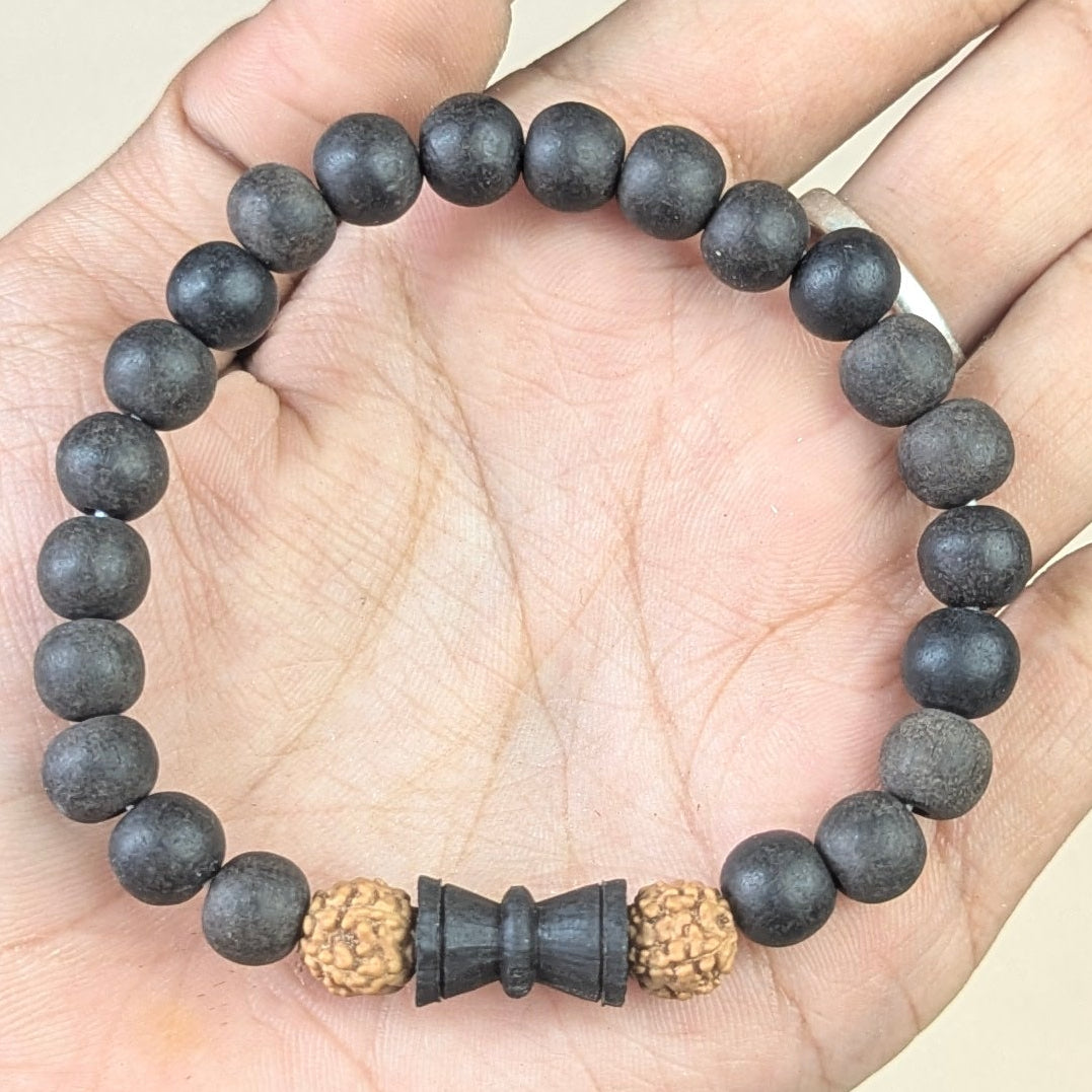 Rudraksh / karungali bracelet with damru charm-Karungali-Maitri Export | Crystals Store