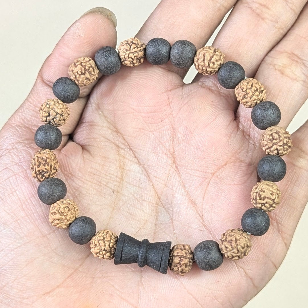 Rudraksh / karungali bracelet with damru charm-Karungali + rudraksh-Maitri Export | Crystals Store
