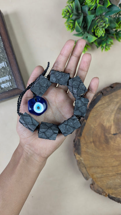 Selenite / Tourmaline Evil Eye Hanger-Black Tourmaline-7 Beads-Hexagon-Maitri Export | Crystals Store