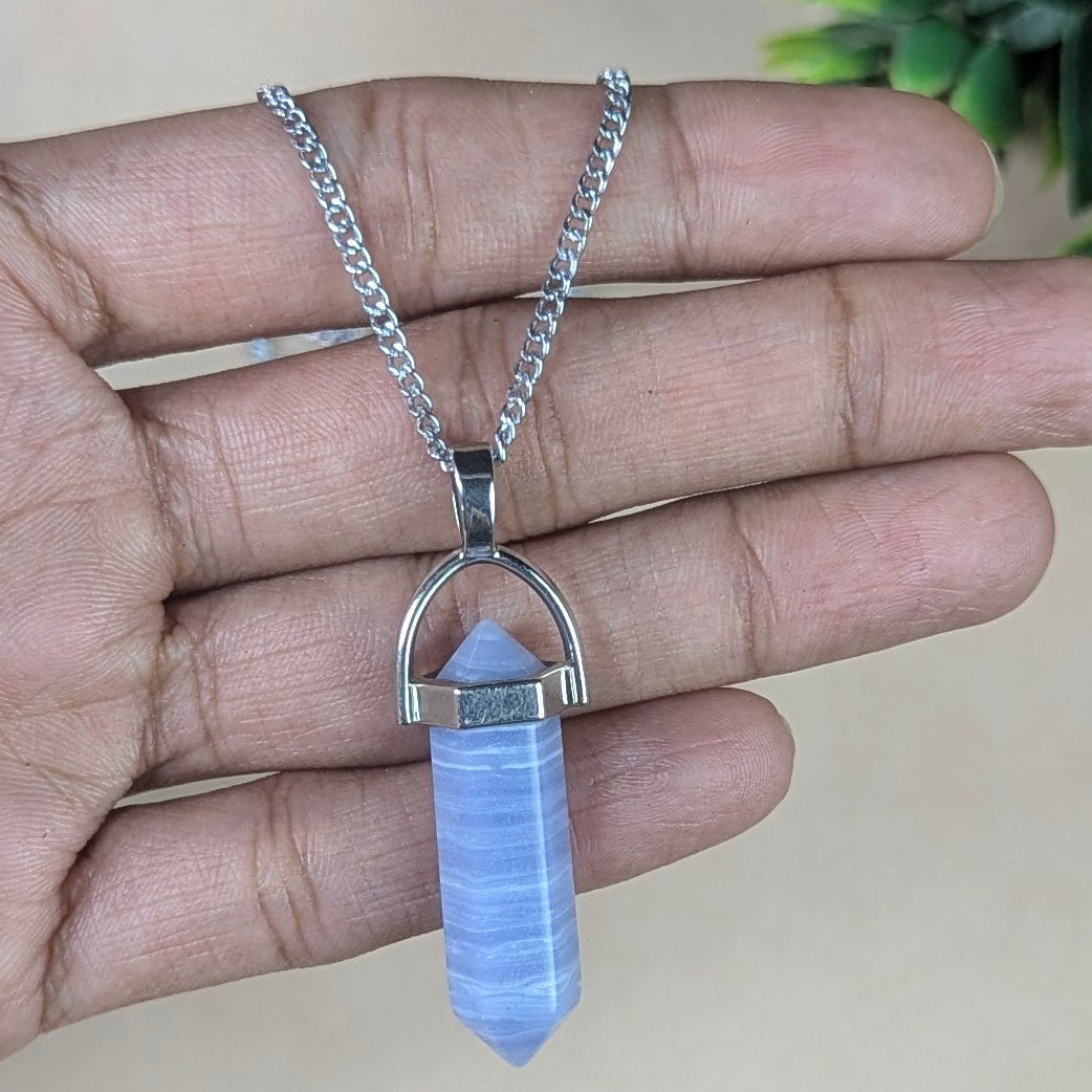 Natural Crystal Stones double point Silver Cap pendant-Blue Lace-Maitri Export | Crystals Store