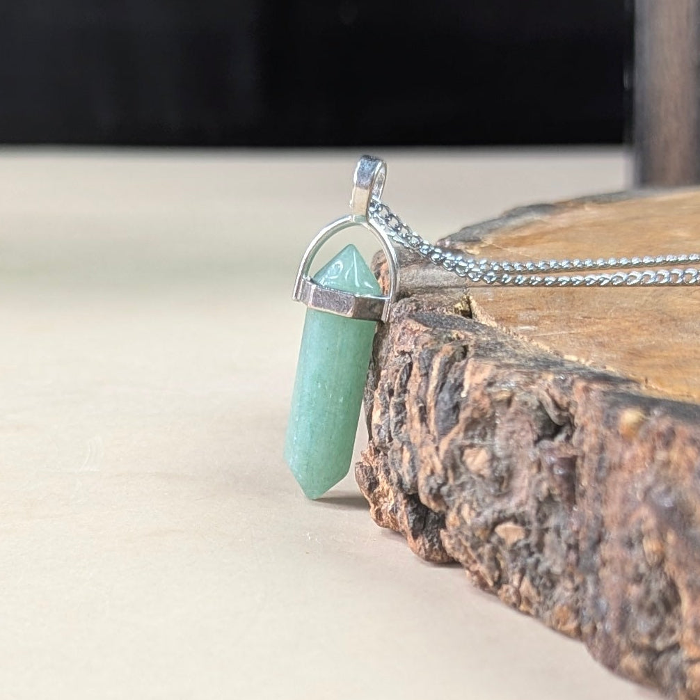 Natural Crystal Stones double point Silver Cap pendant-Green Jade-Maitri Export | Crystals Store
