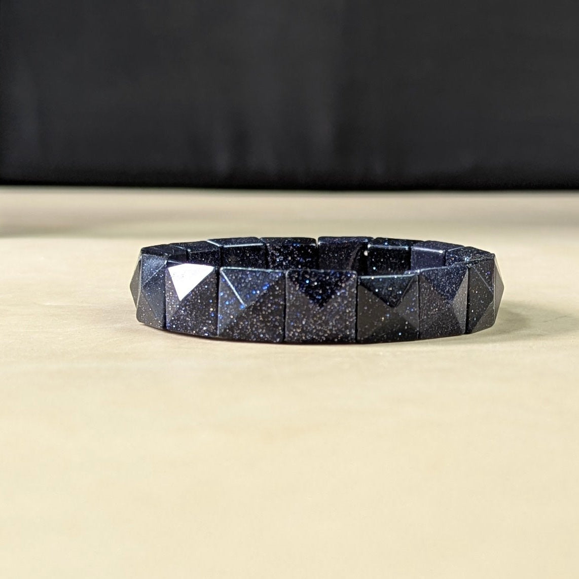 Pyramid facets square bracelet-Blue Gold stone-Maitri Export | Crystals Store