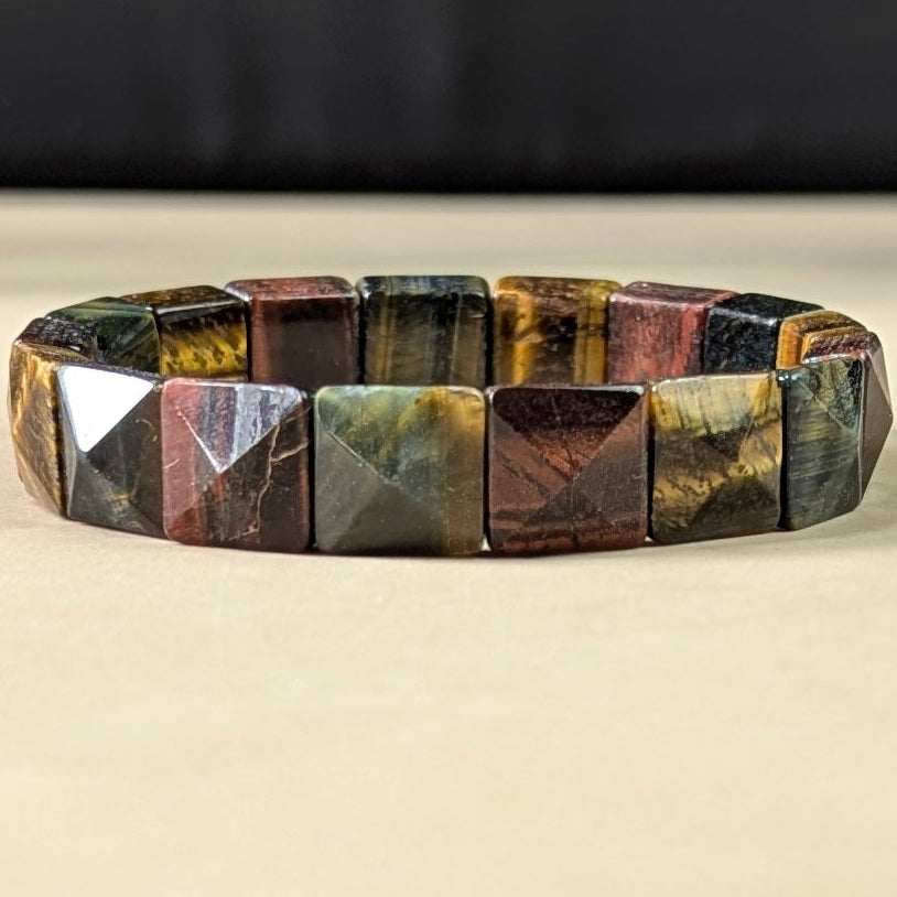 Pyramid facets square bracelet-Multi Tiger eye-Maitri Export | Crystals Store