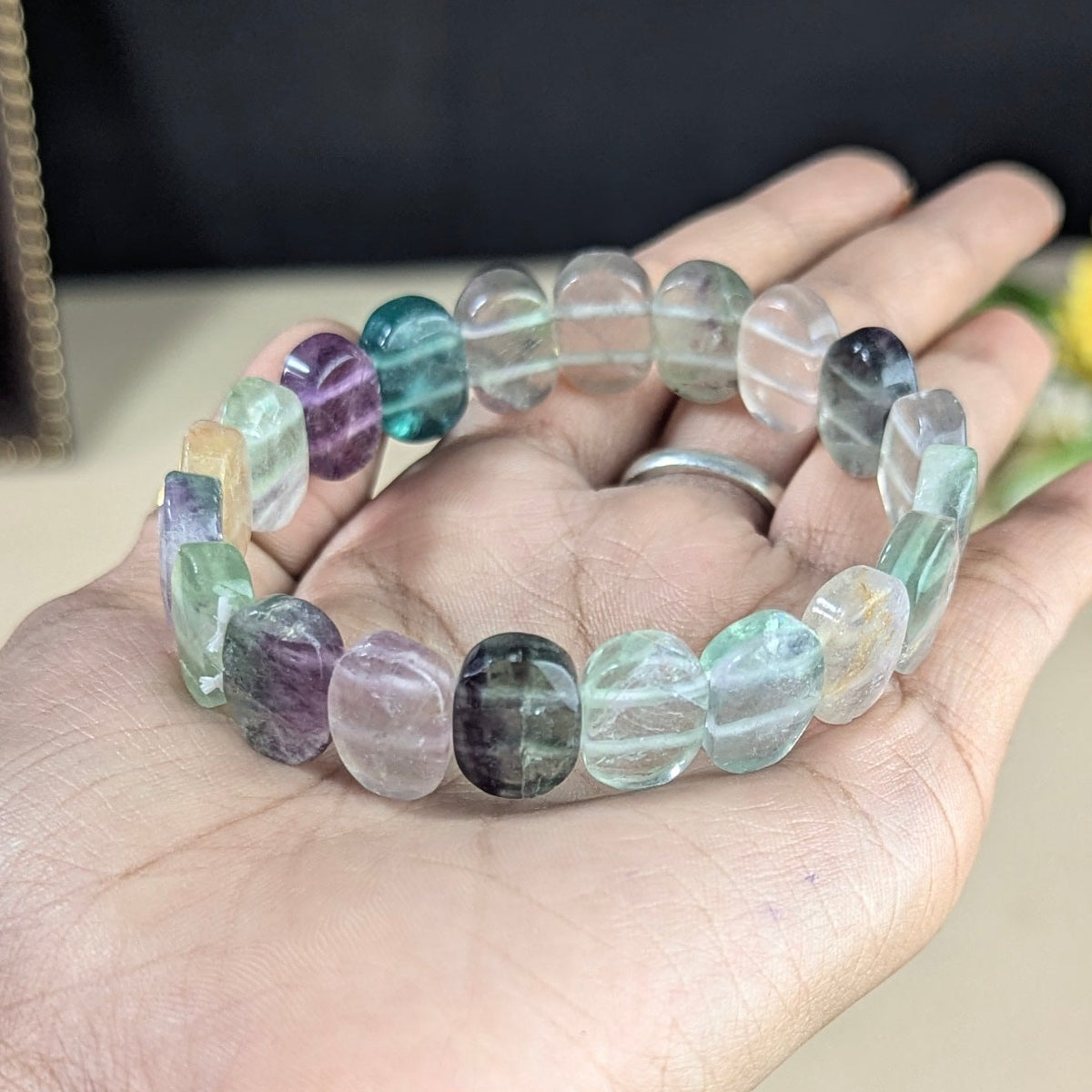 Oval Shape Faceted Crystal Beads bracelet-Multi Fluorite-Maitri Export | Crystals Store