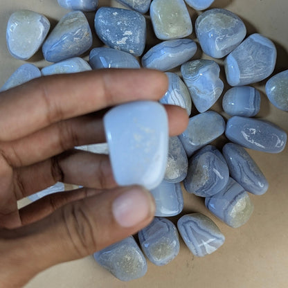 Blue Lace Agate Natural Crystal Healing Stone Tumble / Pocket Stone-1 pc-Maitri Export | Crystals Store