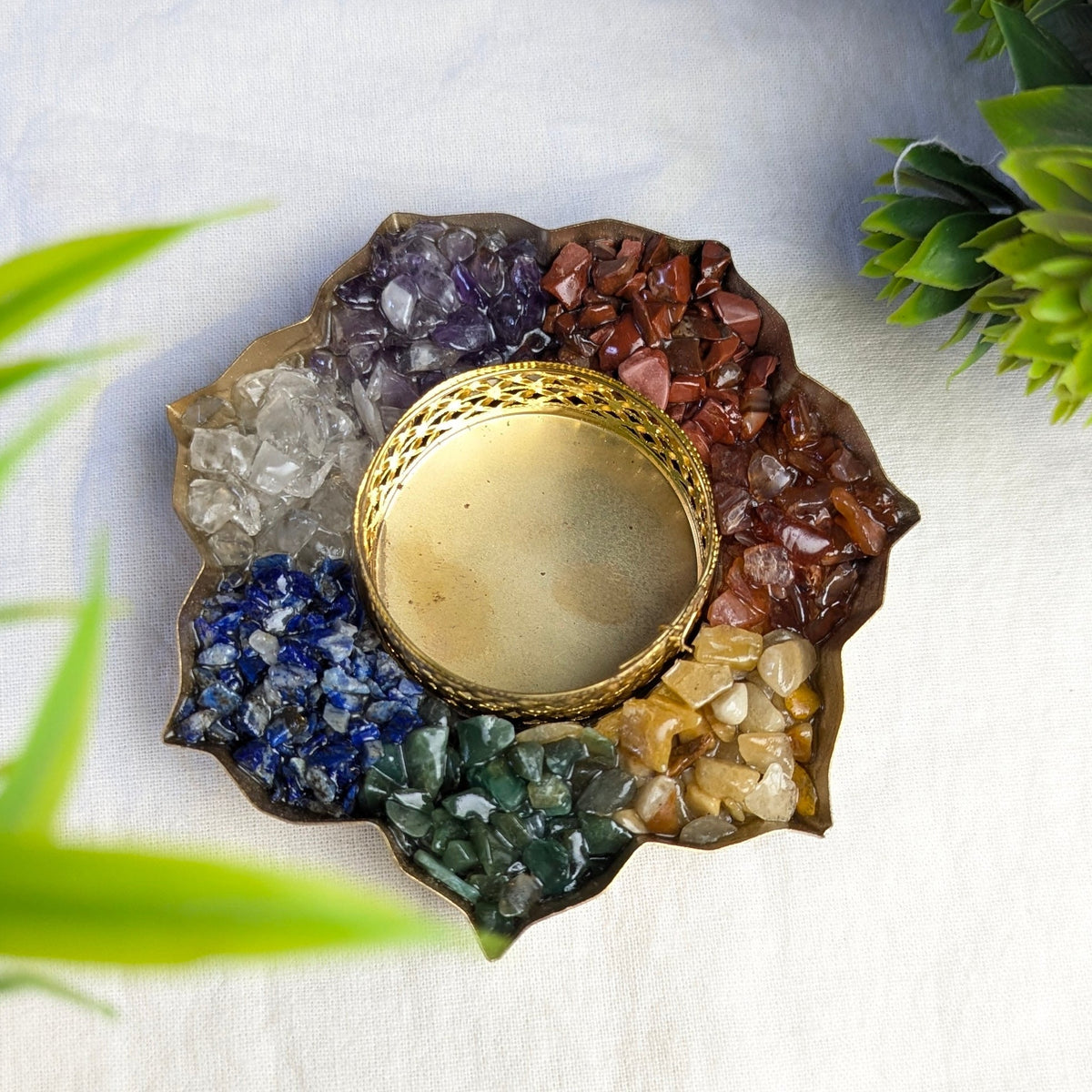 Metal Diya-7 Chakra-Maitri Export | Crystals Store
