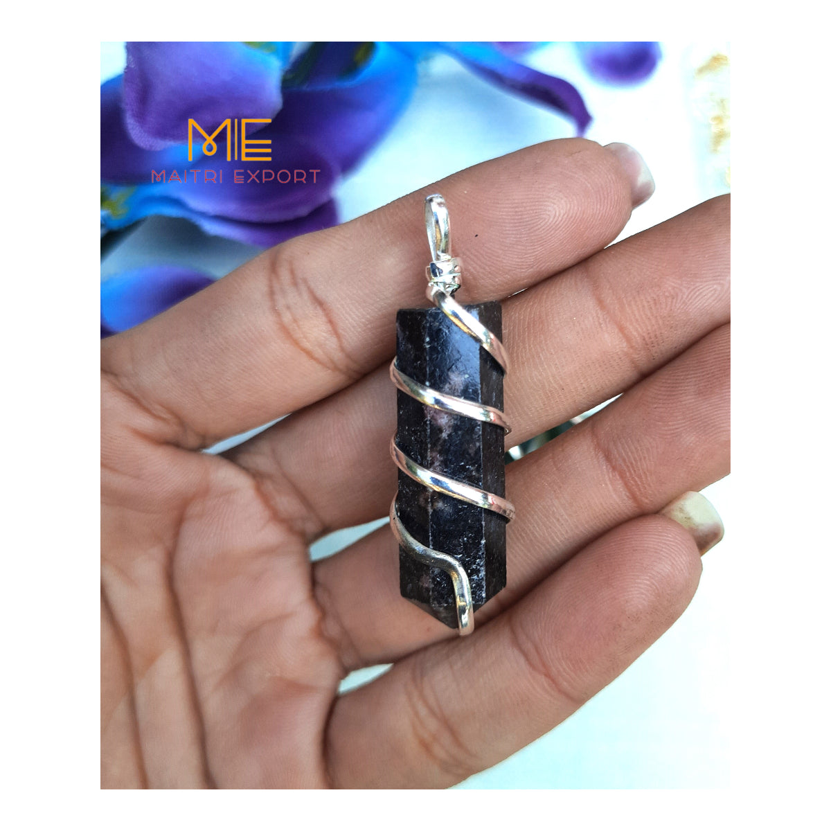 Single point wire wrapped pendant.-Rhodonite-Maitri Export | Crystals Store