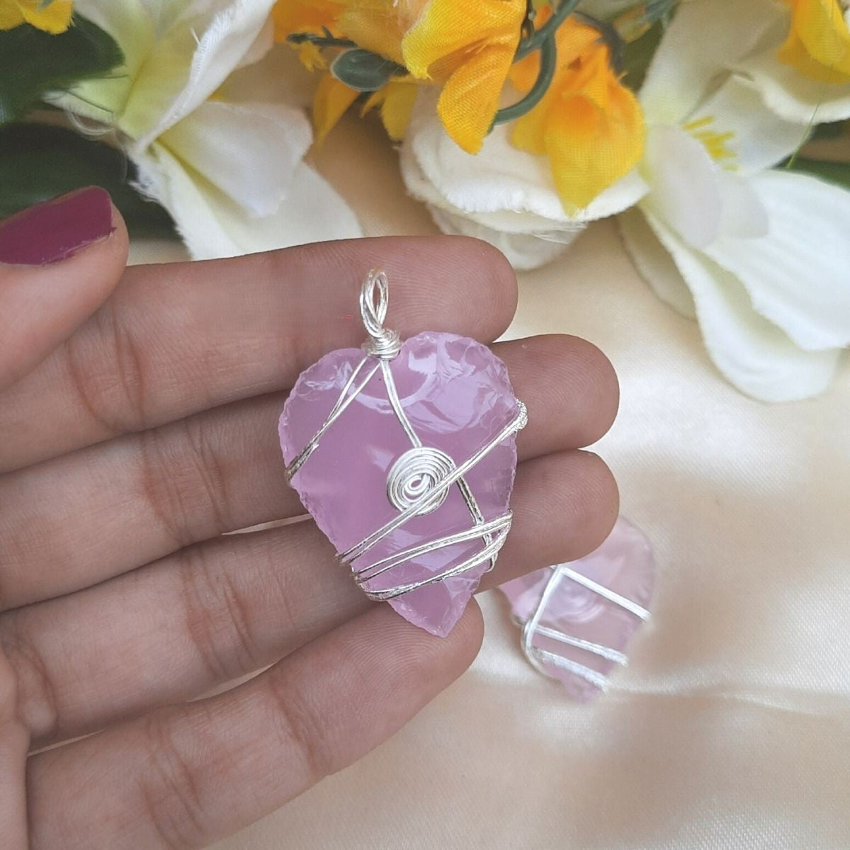 Crescent pendants without chain-Heart-Rose-Maitri Export | Crystals Store