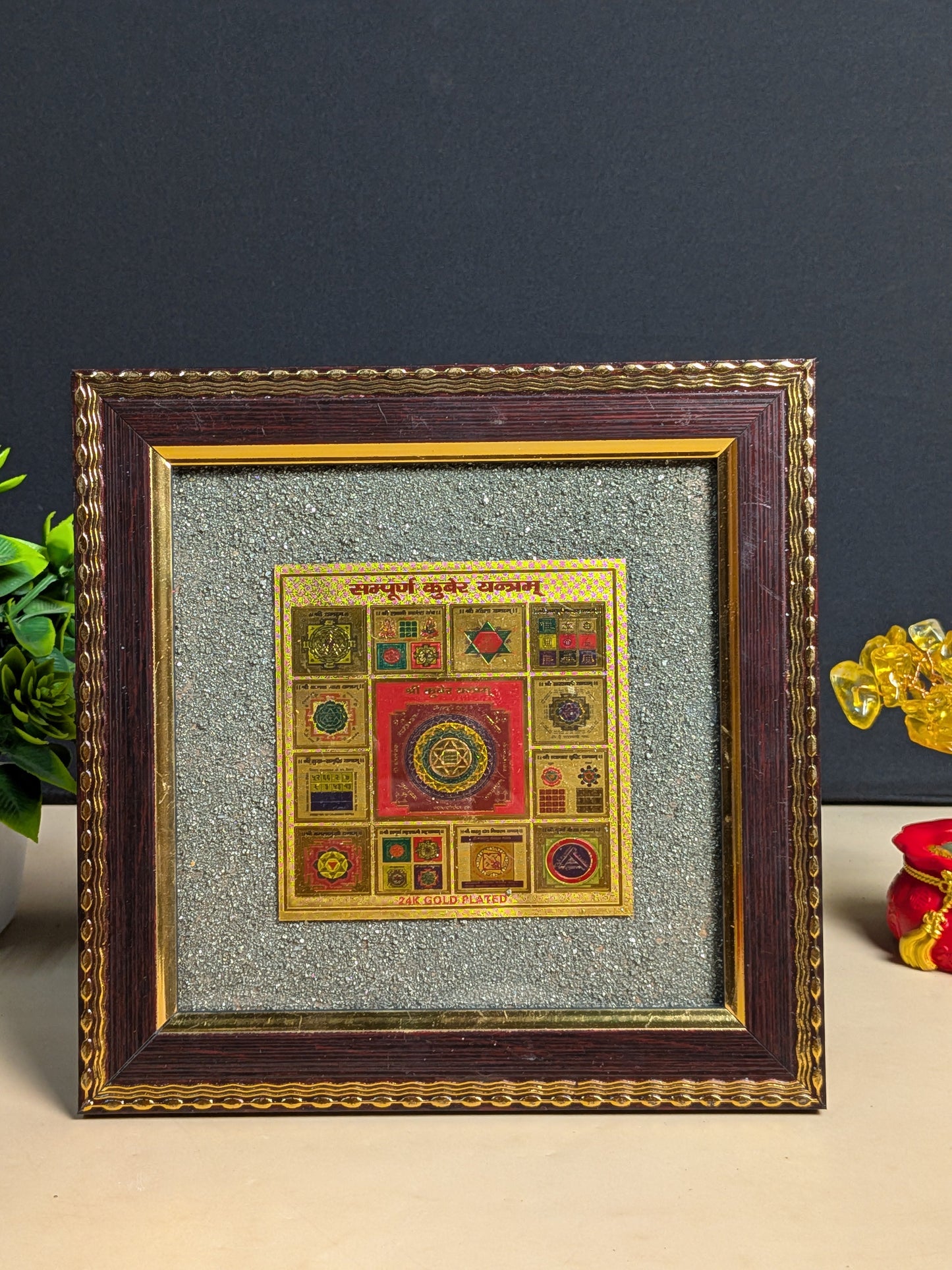 Pyrite frame in different yantras ( 7.5 x 7.5 )-Sampurna kuber yantra-Maitri Export | Crystals Store