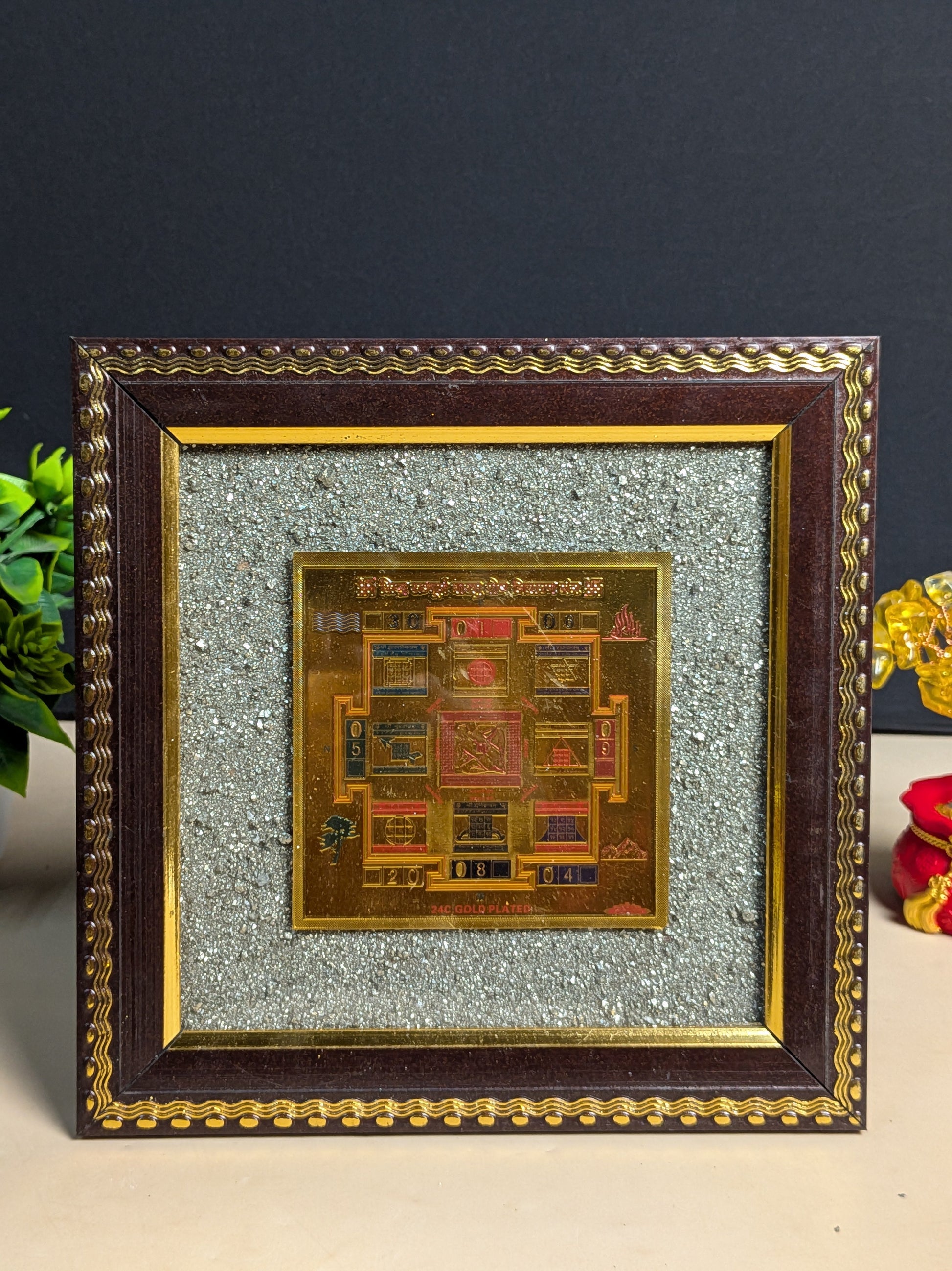 Pyrite frame in different yantras ( 7.5 x 7.5 )-sidhh sampurna vastu dosh nivaran yantra-Maitri Export | Crystals Store